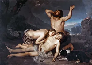 Cain Collection: Adam and Eve mourn the death of Abel. Creator: Zatti, Carlo (1810-1899)