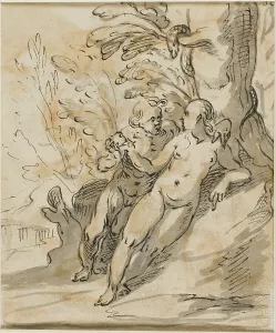 Brown Wash Prints: Adam and Eve Under a Tree (recto); Two Men in Dispute (verso)