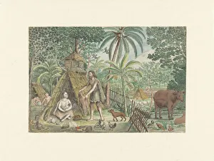 Imaginary Prints: Adam and Eve in a utopian village scene, 1779-1785. Creator: Jan Brandes