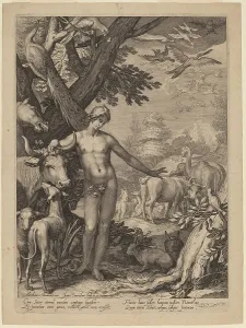Bloemaert Abraham Prints: Adam Naming the Animals, 1604. Creator: Jan Saenredam