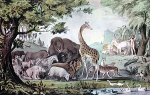 Giraffe Prints: Adam Naming the Creatures, 1847. Artist: Nathaniel Currier