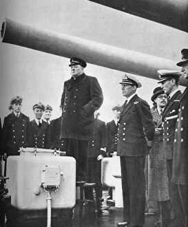 Addressing the Crew of H.M.S. Exeter on their return from the sinking of the Graf Spee at the b