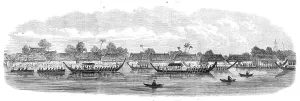Canoe Prints: Admiral King's visit to the King of Siam at Bangkok: procession of boats up the river