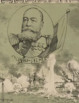 Admiral Oskar Stark. Detail of poster: The destruction of Russian fleet of war vessels at Lushun, 1904. Artist: Anonymous