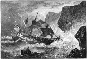 Shipwreck Prints: Admiral Somers runs his ship ashore, Bermuda, 1609 (c1880)