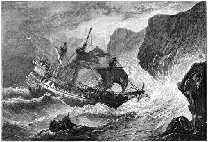 Admiral Somers runs his ship ashore, Bermuda, 1609 (c1880)