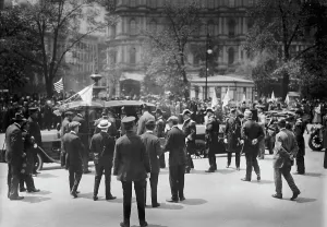 Maine Memorial Prints: Admirals at City Hall, 1913. Creator: Bain News Service