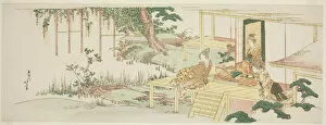 Ebangire Surimono Gallery: Admiring wisteria, Japan, c. 1801 / 07. Creator: Hokusai