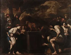 Depts Prints: The Adoration of the Golden Calf, 1645-1650. Creator: Vaccaro, Andrea (1604-1670)