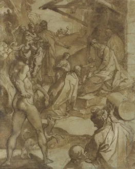 Over Black Chalk Prints: The Adoration of the Magi, 1550-78. Creator: Raffaellino da Reggio