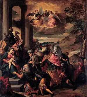 Magi Prints: The Adoration of the Magi, 1580. Artist: Scarsellino (Scarsella), Ippolito (1551-1620)