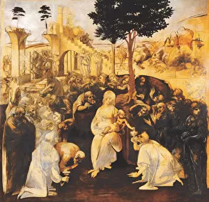 Tempera And Oil On Wood Collection: The Adoration of the Magi (After restoration), 1481-1482. Creator: Leonardo da Vinci (1452-1519)