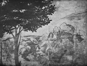 Adoration of the Magi - Battle of horsemen in the distance on the right, c1481 (1945). Artist: Leonardo da Vinci Adoration of the Magi - Battle of horsemen in the distance on the right, c1481 (1945). Artist: Leonardo da Vinci