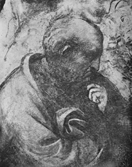Adoration of the Magi - Head of philosopher on the left, c1481 (1945). Artist: Leonardo da Vinci Adoration of the Magi - Head of philosopher on the left, c1481 (1945). Artist: Leonardo da Vinci