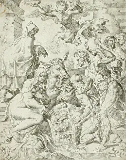 Maerten Heemskirck Prints: Adoration of the Shepherds, 1548. Creator: Unknown