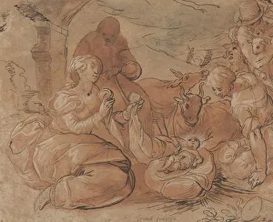 Pen And Brown Ink Prints: The Adoration of the Shepherds, 1599. Creator: Gerrit Pietersz Sweelink