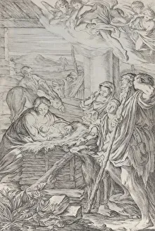 Correggio Prints: Adoration of the Shepherds, 1654-1718. Creator: Giuseppe Maria Mitelli