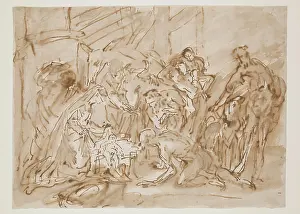 Brown Wash Prints: Adoration of the Shepherds, 17th century. Creator: Antonio Balestra