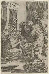 Mazzola Francesco Prints: The Adoration of the Shepherds, c. 1527. Creator: Parmigianino