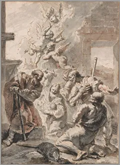Red Ink Prints: Adoration of the Shepherds, c.1750. Creator: Francesco Fontebasso