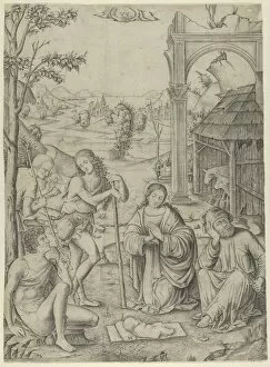 Nativity Collection: The Adoration of the Shepherds, ca. 1504. Creator: Marcantonio Raimondi