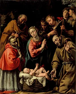 San Francesco Dassisi Prints: Adoration of the Shepherds with Saints Francis and Carlo Borromeo