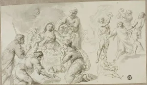 St Stephen Prints: Adoration of the Shepherds; Stoning of Saint Stephen, n.d. Creator: Unknown