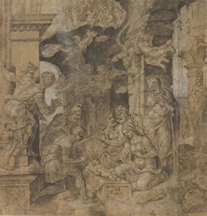 Maerten Heemskirck Gallery: The Adoration of the Shepherds; verso: Sketches, ca. 1532-37