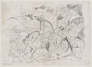 Testa Pietro Prints: The adoration of the shepherds who gather at left