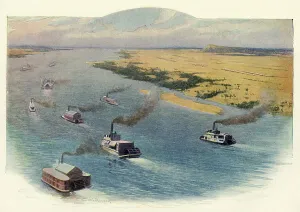 Steamboats Prints: The Advance of the Anglo-Egyptian Force Upon Omdurman, 1898, (c1900). Creator: C Wilkinson