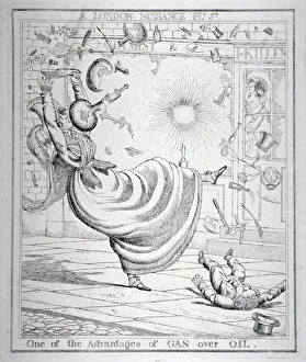 Misfortune Prints: One of the Advantages of Gas over Oil, 1821. Artist: Richard Dighton