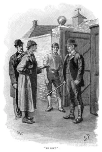 The Adventure of Silver Blaze, Holmes questioning a suspect. Artist: Sidney E Paget