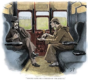 Train Collection: The Adventure of Silver Blaze, Holmes and Watson on train. Artist: Sidney E Paget