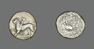 Chimaera Gallery: Aeginetic Stater (Coin) Depicting a Chimera, 431-400 BCE. Creator: Unknown