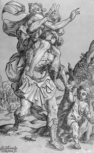 Aeneas Carrying Anchises from Troy, between 1623 and 1630. Creator: Ludolph Busing