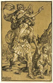 Anchises Prints: Aeneas Carrying His Father, Anchises, 1643. Creator: Ludolph Busing