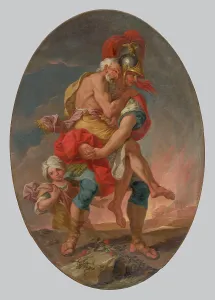 Aeneas Rescues Anchises from Burning Troy, 1730-1750. Creator: Johann Heinrich Schonfeld