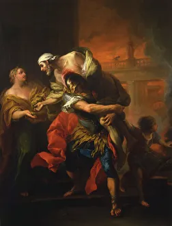 Charles André Van Loo Prints: Aeneas Rescuing his Father from the Fire at Troy, mid-18th century. Creator: Carle van Loo