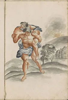 Aeneas wears his father Anchises on his back away from a burning Troy, 1696. Creator: Hendrick van Beaumont