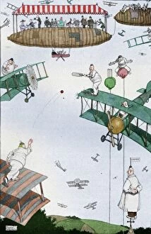 Humour Collection: An Aerial Cricket Match of the Future, c1918 (1919). Artist: W Heath Robinson