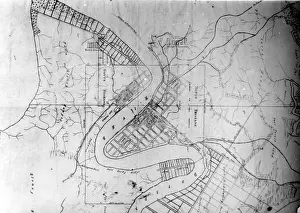 British Colony Prints: Aerial map of Brisbane showing North Brisbane, South Brisbane. Creator: Unknown