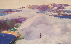 Alured Gray Prints: The Aerial Ropeway Car descending from the Sugar Loaf Mountain, 1914
