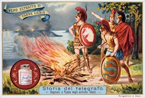 Images Dated 6th February 2006: Aerial Telegraph: Ancient Greek soldiers tending a signal fire, c1900