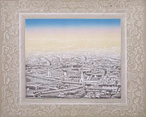 Kronheim And Co Prints: Aerial view of London with decorative border, c1845. Artist: Kronheim & Co