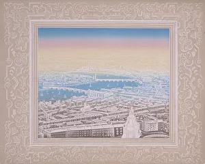 Blackfryars Bridge Prints: Aerial view of London showing Waterloo Bridge and Blackfriars Bridge, c1845. Artist