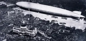 Aerial view from the north west of the Graf Zeppelin above St Pauls and the River Thames, 1930