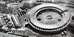 Images Dated 19th September 2012: Aerial view of the train locomotives engine shed in Venissieux (Rhone), photograph, 1934