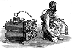 Pump Prints: The Aerophobe, for exploring dangerous mines, 1874. Creator: Unknown