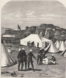 Afghan-British War, British military camp in Kabul, near the pass of Khiyber, drawing