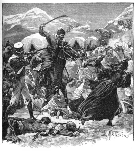 Waggon Prints: An Afghan Horseman Rode At Her With Uplifted Sword, 1902. Artist: A Patriot